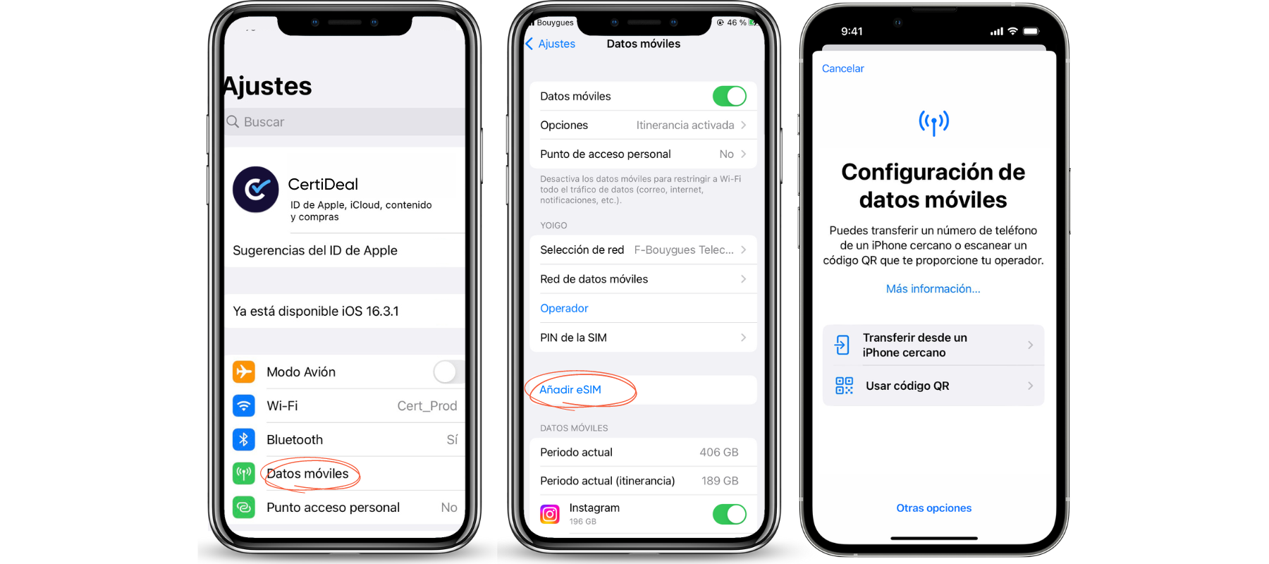 Activación de eSIM con código QR o aplicación